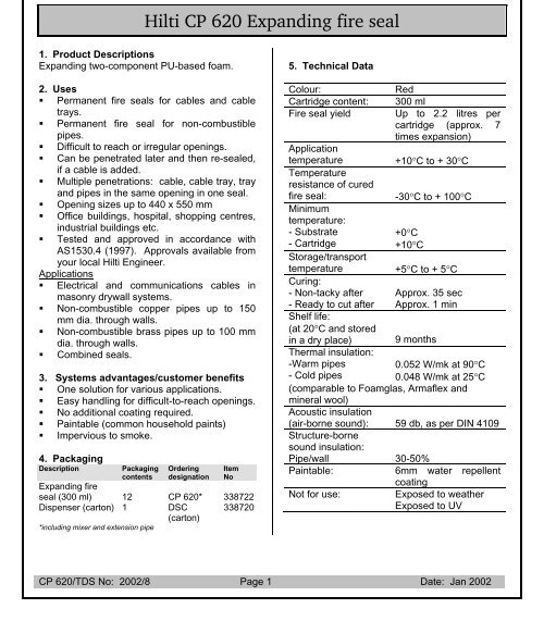 Hilti CP 620 Expanding fire seal Firequip
