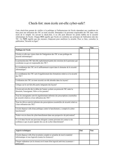 Check-list: mon Ã©cole est-elle cyber-safe? - Crioc