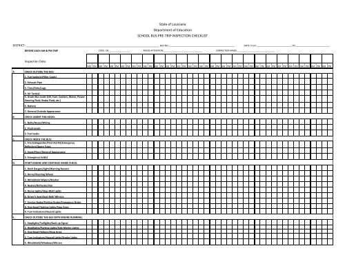 indiana school bus pre trip inspection checklist