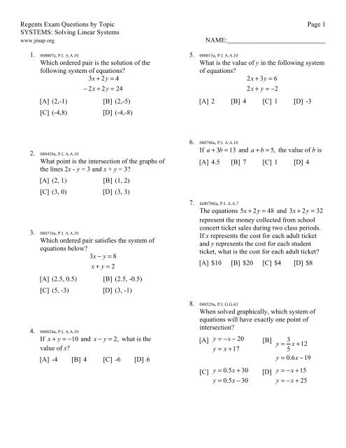 Regents Exam Questions by Topic Page 1 SYSTEMS - McCoy High ...