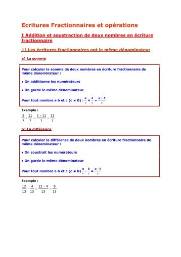 5e - Ecritures Fractionnaires et opÃ©rations - Parfenoff . org