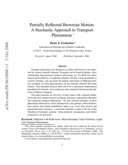 3 Partially Reflected Brownian Motion - Laboratoire de Physique de ...
