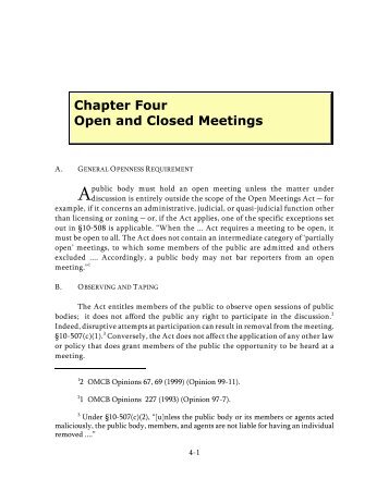 Chapter 4 Open and Closed Meetings - Maryland Attorney General