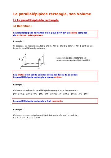 6e - Le parallÃ©lÃ©pipÃ¨de rectangle, son Volume - Parfenoff . org