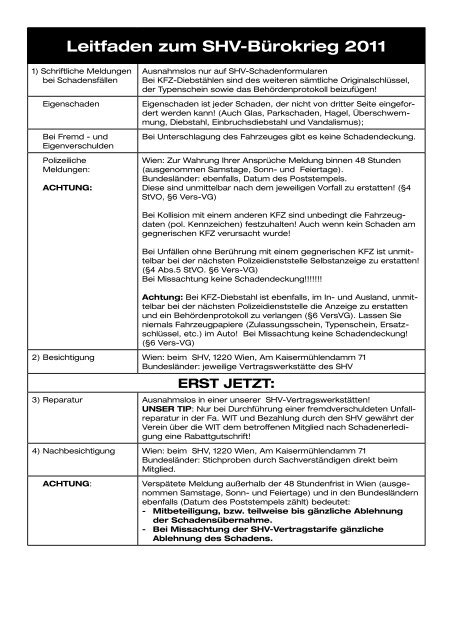 Leitfaden zum SHV-BÃ¼rokrieg 2011 - WIT - SHV