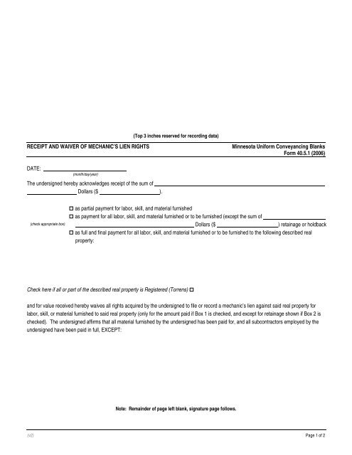 Minnesota Uniform Conveyancing Blanks Form 40.5.1