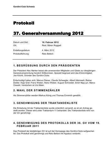 Protokoll zur GV 2012 - Gordini-Club