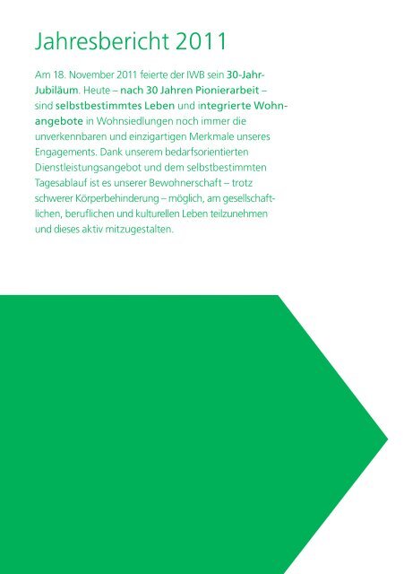 Jahresbericht 2011 - IWB Integriertes Wohnen fÃ¼r Behinderte