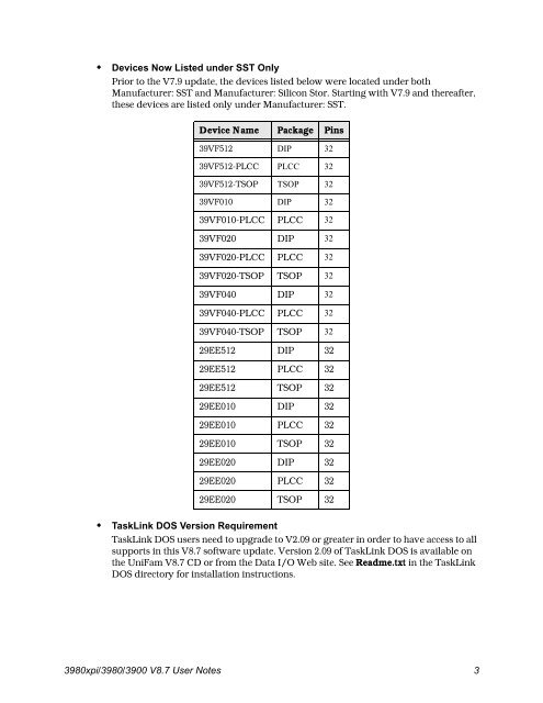 3980xpi/3980/3900 V8.7 User Notes - Data I/O Corporation