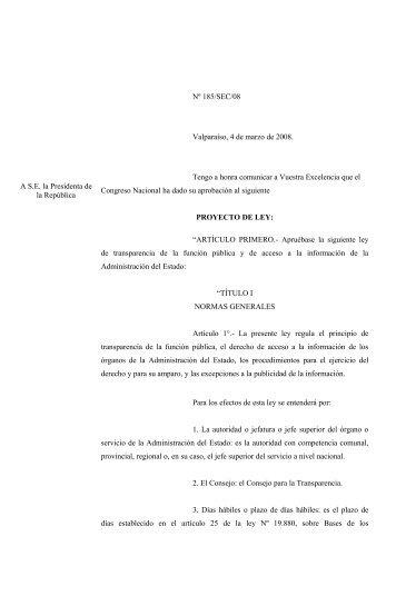 Proyecto de ley sobre transparencia y acceso a la ... - Ciper