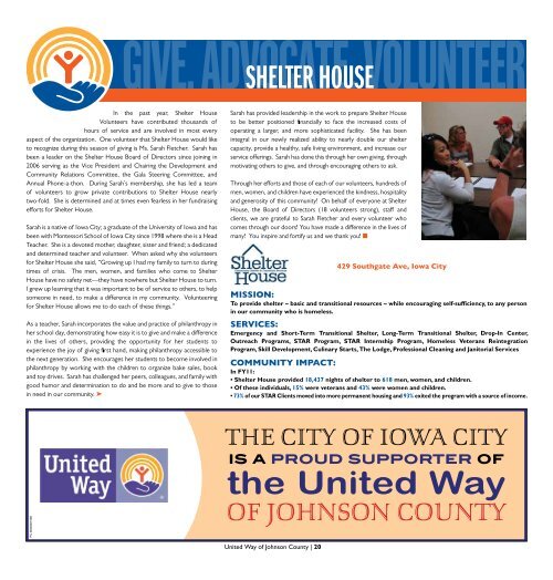 United Way of Johnson County Volunteer Guide 2011 - Shelter House