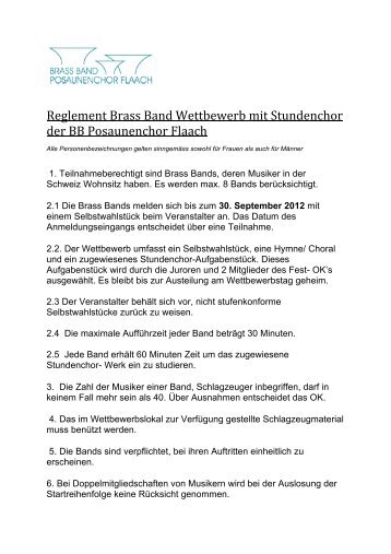 Reglement Stundenchor - Brass Band Posaunenchor Flaach