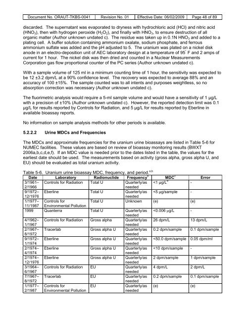 ORAU TEAM Dose Reconstruction Project for NIOSH