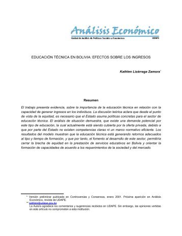 educaciÃ³n tÃ©cnica en bolivia: efectos sobre los ingresos - Unidad de ...