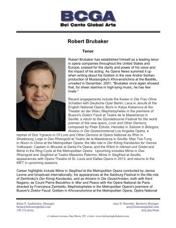 Robert Brubaker Bio - Bel Canto Global Arts, LLC