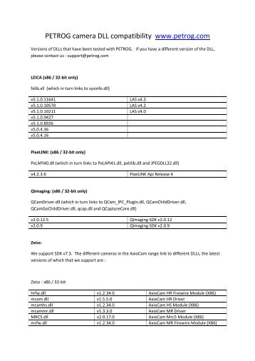 PETROG camera DLL compatibility www.petrog.com