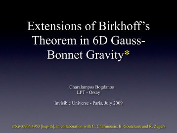 Extensions of Birkhoff's theorem in six ... - Univers Invisible