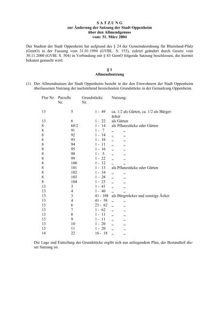 Allmendsatzung 2004 - Verbandsgemeinde Nierstein-Oppenheim