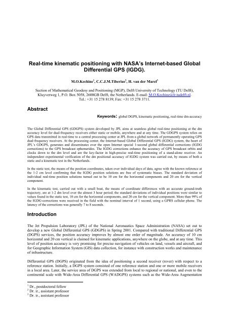 Real-time kinematic positioning with NASA's Internet-based ... - gdgps