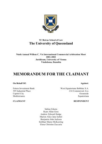 memorandum for the claimant