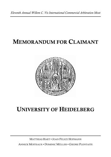 MEMORANDUM FOR CLAIMANT UNIVERSITY OF HEIDELBERG
