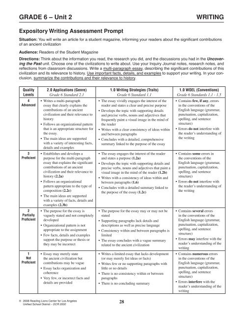 grade 6 essay questions