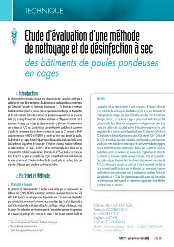 Etude d'évaluation d'une méthode de nettoyage et de désinfection à ...