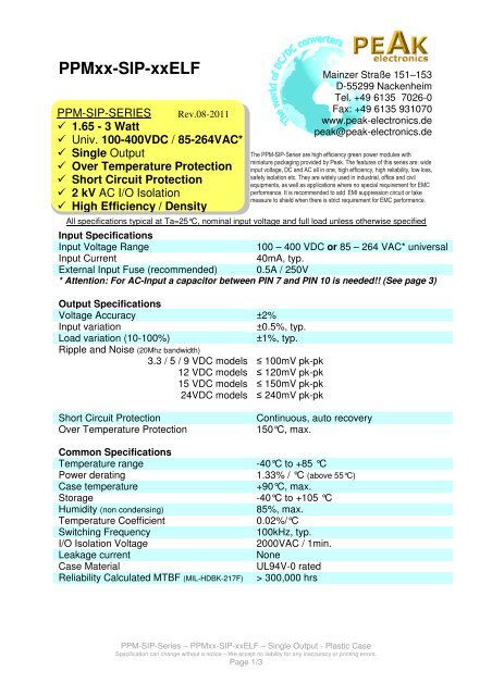 PPMxx-SIP-xxELF - PEAK electronics GmbH