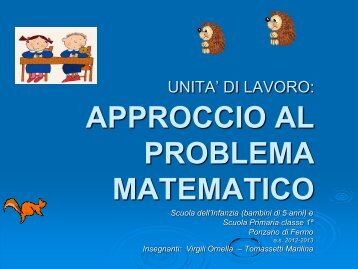 UNITA' DI LAVORO: APPROCCIO AL PROBLEMA MATEMATICO