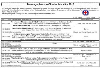 Trainingsplan von Oktober bis März 2013 - Wasserwacht Waltenhofen
