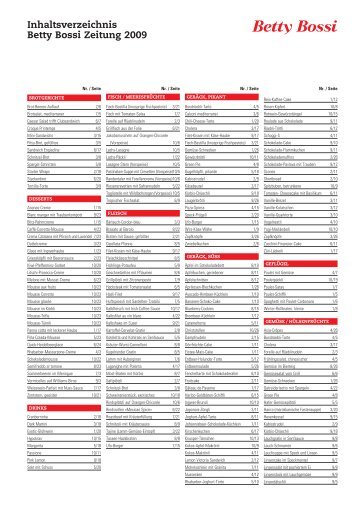 Inhaltsverzeichnis Betty Bossi Zeitung 2009