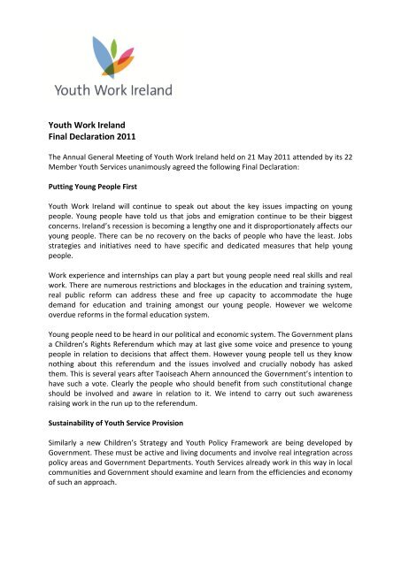 Youth Work Ireland Final Declaration 2011