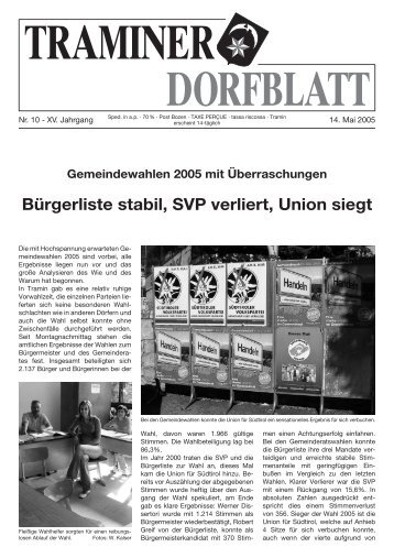 Ergebnisse zu den Gemeindewahlen 2005 in ... - Traminer Dorfblatt