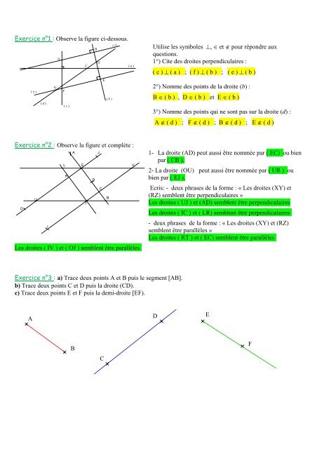 DROITES PARALLELES ET DROITES PERPENDICULAIRES