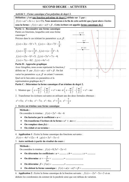 Activita C S Et Exercices Second Degra C