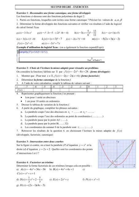 ActivitÃ©s et exercices-Second degrÃ©