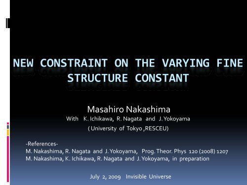 New constraint on the varying fine structure constant - Univers Invisible