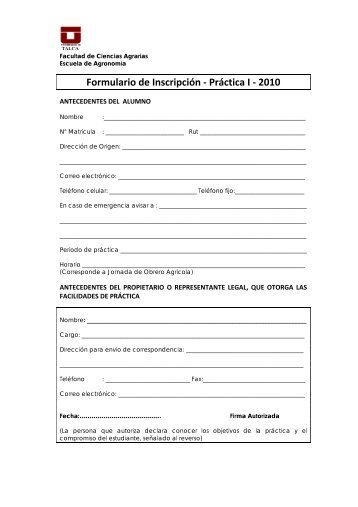 Formulario de Inscripción - Práctica I - facultad ciencias agrarias ...