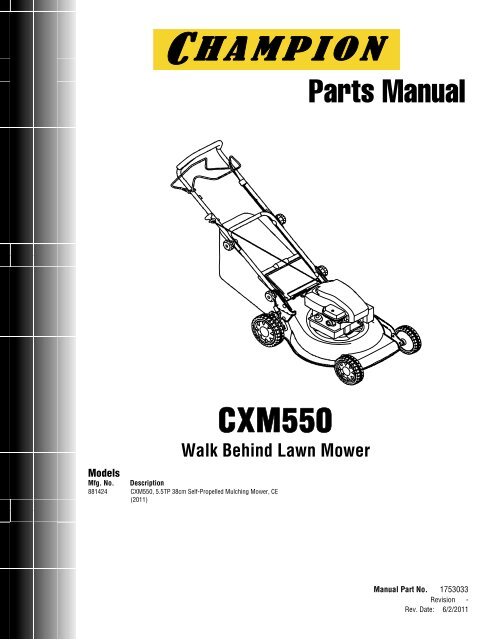 ILLUSTRATED PARTS LIST Champion 881424 CXM550 38cm