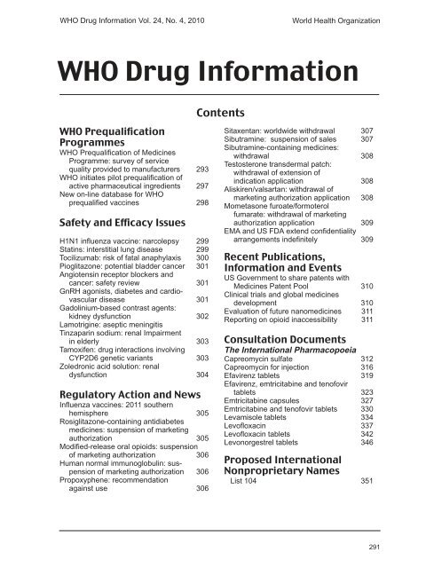 WHO Drug Information Vol. 24, No. 4, 2010