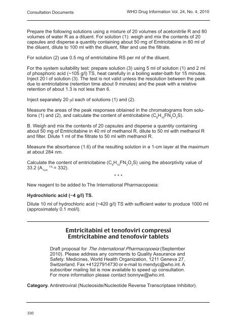 WHO Drug Information Vol. 24, No. 4, 2010