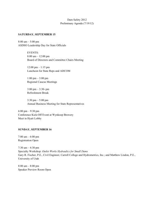 conference agenda - Association of State Dam Safety Officials