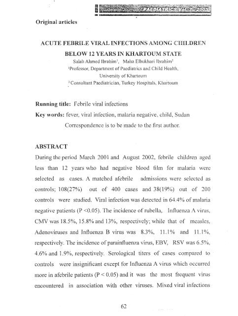 Acute febrile viral infections among children below 12 ... - Sudanjp.org