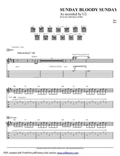 &quot;Sunday Bloody Sunday&quot; (PDF) - Guitar Alliance