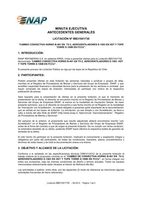 MINUTA EJECUTIVA ANTECEDENTES GENERALES - Enap