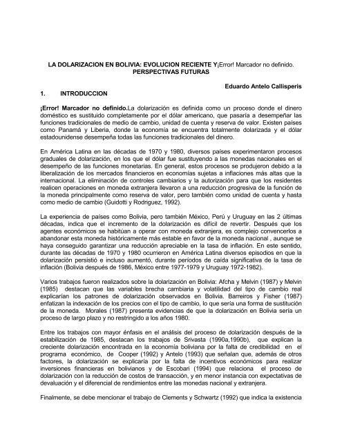La DolarizaciÃ³n En Bolivia - Unidad de AnÃ¡lisis de PolÃ­ticas ...