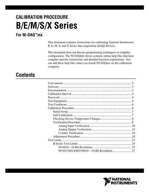 B/E/M/S/X Series Calibration Procedure - National Instruments