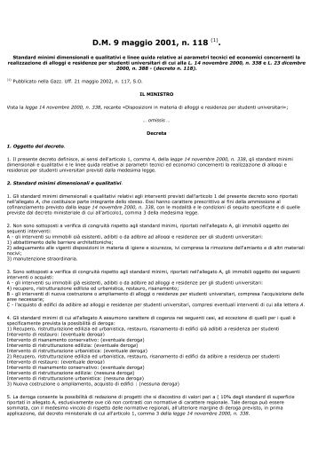 D.M. 9 maggio 2001, n. 118 (1). - Regione Lombardia