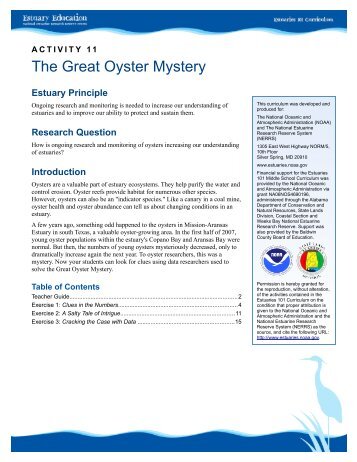 The Great Oyster Mystery Teacher Guide - Estuaries NOAA