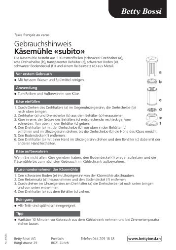 Gebrauchshinweis - Betty Bossi